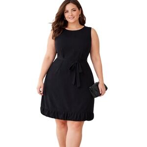 NWT Talbots Black Sleeveless Bubble Hem Dress Tie Waist Zip Back Size 18W‎